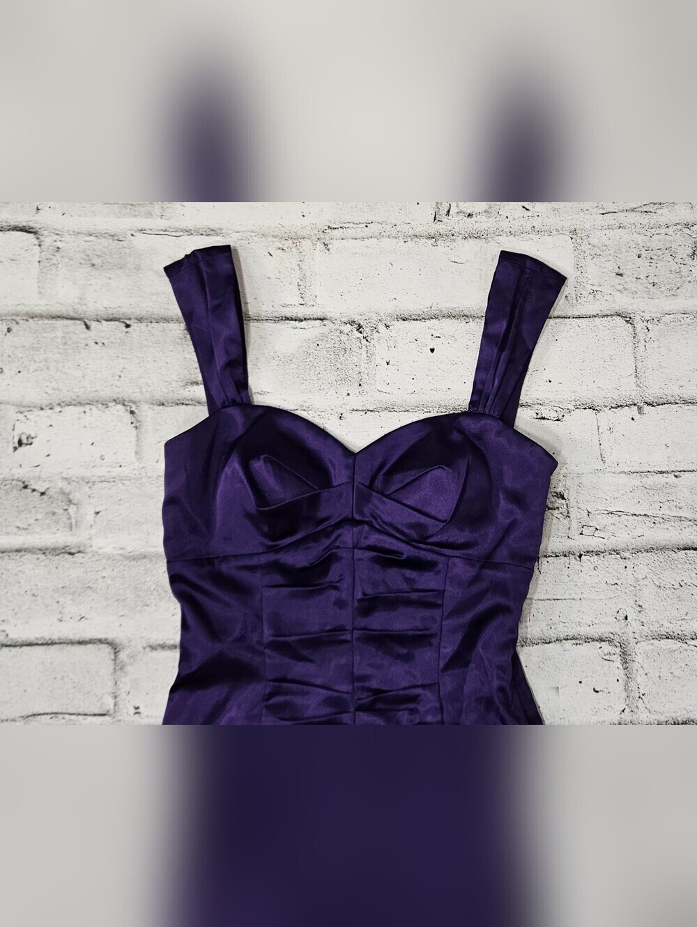Morgan & Co Purple Satin Cocktail Dress Sweetheart Sheath Size 3 4 - Picture 5 of 14